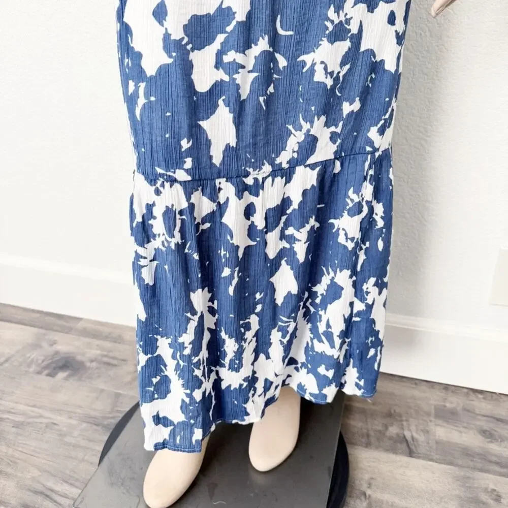 [Abercrombie & Fitch] Blue Crinkle Cutout High Neck Maxi Dress Pockets Size XLP